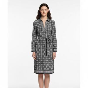 Max Studio Geometric Black White Tie Waist Dress Size Large NWT